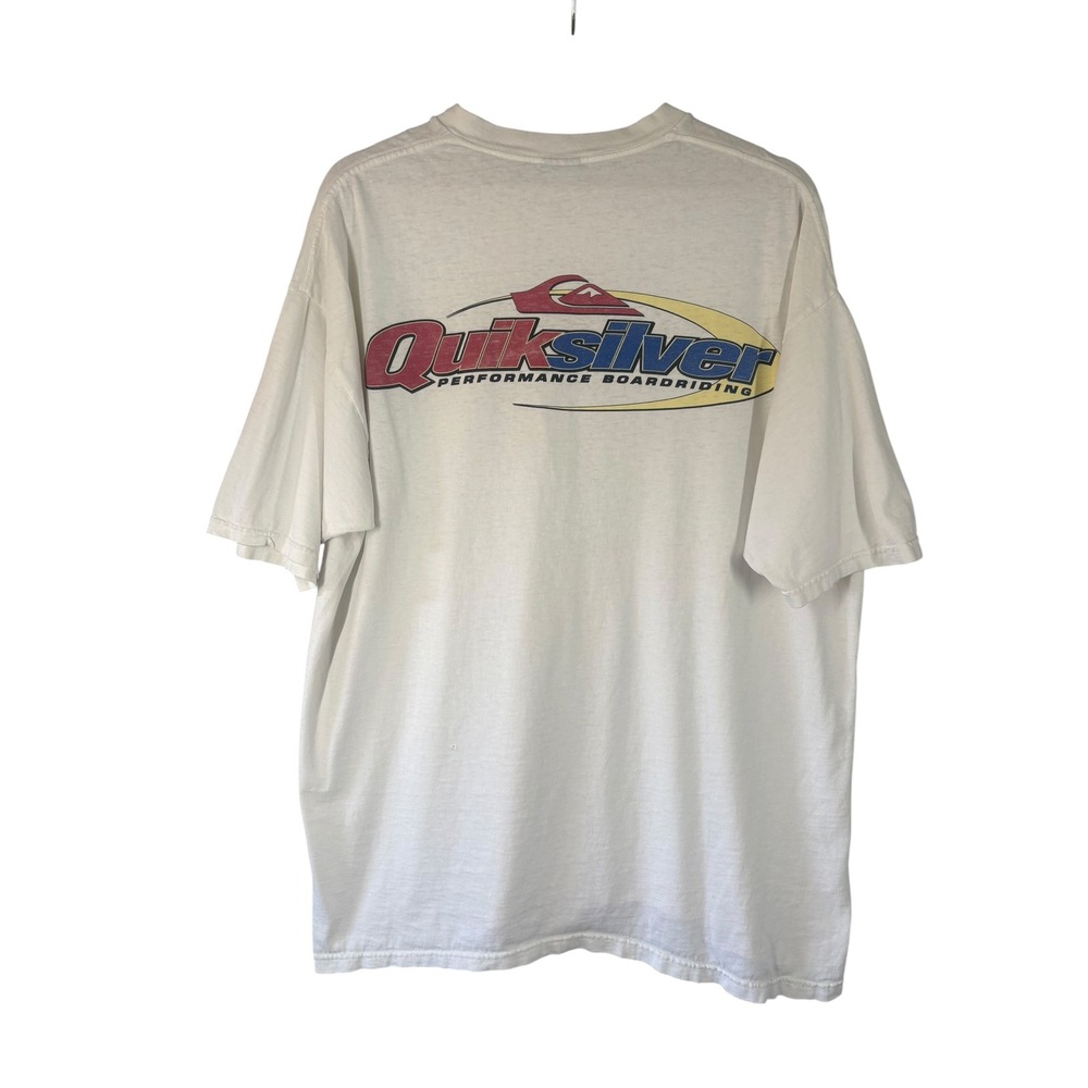 Vintage 90s Y2K Quicksilver Surf Skate Huge Logo T-shirt XL Thrashed USA Cotton